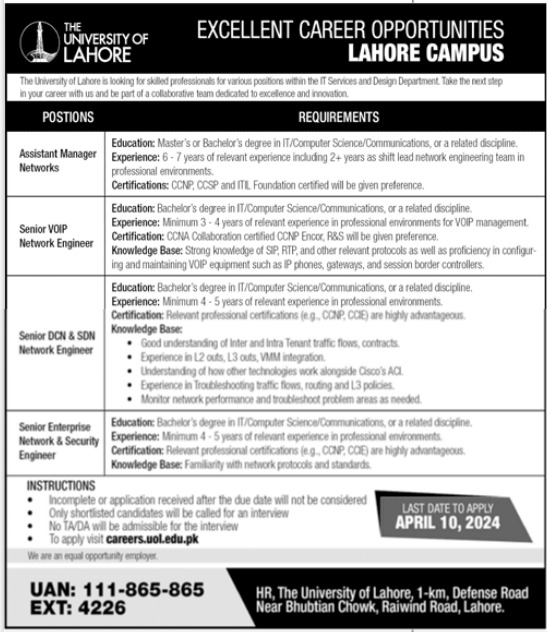 Latest The University Of Lahore UOL Jobs 2024